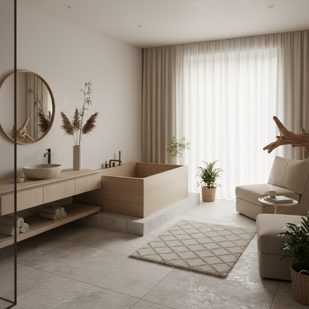 Mini spa de depilación en casa, estilo japandi.